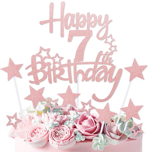 mciskin Kuchendekoration zum 7. Geburtstag, Roségold, Dekoration für Mädchen, personalisierbar, rotgoldener Glitzerstern, Cupcake-Topper für Mädchen und Frauen, Party-Dekorationen mciskin Kuchendekoration zum 7. Geburtstag, Roségold, Dekoration für Mädchen, personalisierbar, rotgoldener Glitzerstern, Cupcake-Topper für Mädchen und Frauen, Party-Dekorationen von mciskin