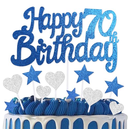 mciskin Kuchendekoration zum 70. Geburtstag, Dekoration für Jungen und Mädchen, königsblaue Kuchendekorationen, personalisierbare Cupcake-Topper mit Herz-Stern für Mädchen, Jungen, Frauen, Männer von mciskin