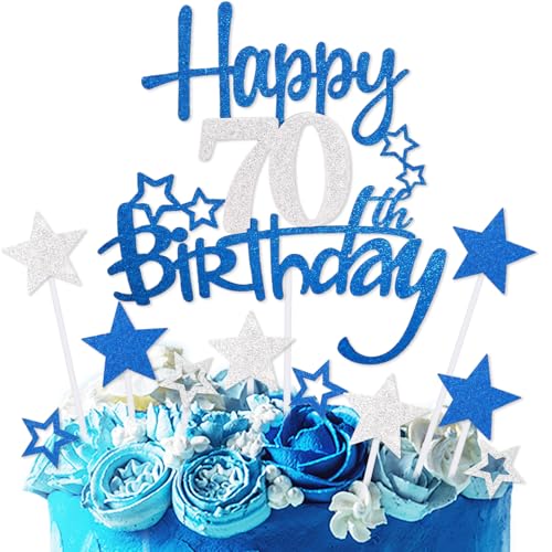 mciskin Kuchendekoration zum 70. Geburtstag, Dekoration für Männer, personalisierbar, königsblau, Glitzerstern, Cupcake-Topper für Mädchen, Jungen, Frauen, Männer, Party-Dekorationen von mciskin