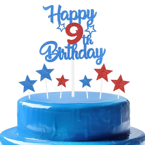 mciskin Kuchendekoration zum 9. Geburtstag, für Jungen, personalisierbar, mit Stern, glitzernd, königsblau und rot, für Mädchen und Jungen, Partyzubehör, Königsblau und Rot mciskin Kuchendekoration zum 9. Geburtstag, für Jungen, personalisierbar, mit Stern, glitzernd, königsblau und rot, für Mädchen und Jungen, Partyzubehör, Königsblau und Rot von mciskin
