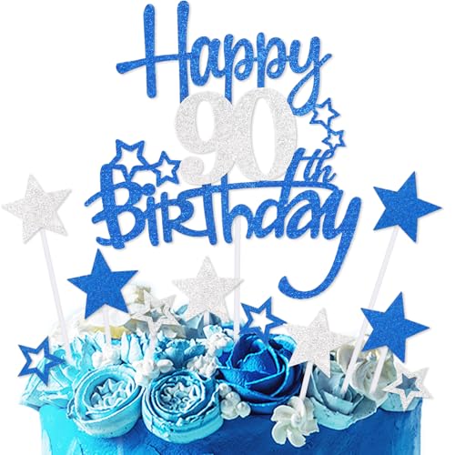 mciskin Kuchendekoration zum 90. Geburtstag, Dekoration zum 90. Geburtstag, Dekoration für Männer, personalisierbar, königsblauer Glitzerstern, Cupcake-Topper für Mädchen, Jungen, Frauen, Männer von mciskin