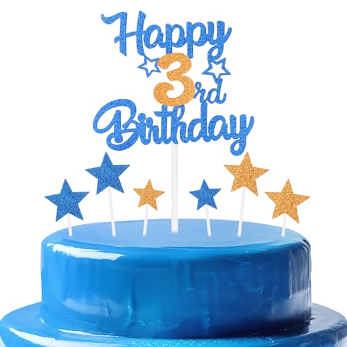 mciskin Partydekoration zum 3. Geburtstag, königsblau, personalisierbar, glitzernd, orangefarben, Cupcake-Topper für Mädchen, Partyzubehör von mciskin