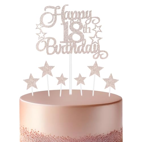 mciskin Roségoldene Dekoration zum 18. Geburtstag für Mädchen, personalisierbar "Happy 18th Birthday", Cupcake-Topper für Kuchen, glitzernde Roségold-Kuchenaufsätze für Mädchen, Jungen, Frauen, Männer von mciskin