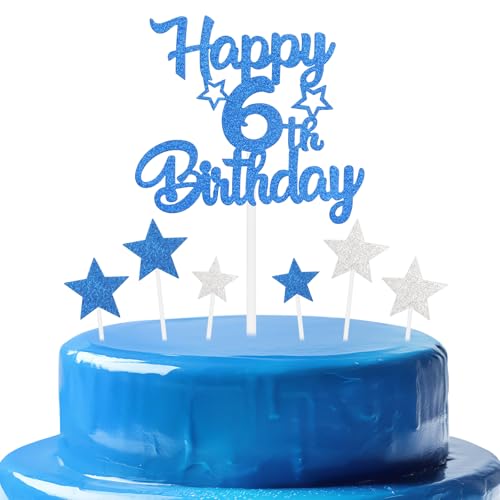 mciskin Royal Blue 6th Birthday Decorations for Boys,Personalised Happy 6th Birthday Cupcake Toppers for Cake,Glitter Royal Blue Cake Toppers for Girls Boys Women Men Party Favor Supplies Decor von mciskin