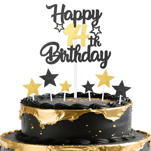 mciskin Schwarz-goldene Dekoration zum 14. Geburtstag, für Jungen, Party-Dekorationen, personalisierbar, glitzernd, Happy 14. Geburtstag, für Mädchen, Jungen, Partyzubehör von mciskin