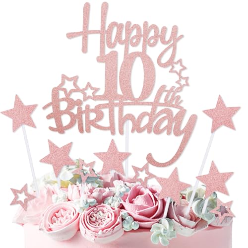 mciskin Tortenaufsatz "Happy 10th Birthday", Dekoration für Mädchen, personalisierbar, rotgoldener Glitzerstern, Cupcake-Topper für Mädchen und Frauen, Party-Dekorationen mciskin Tortenaufsatz "Happy 10th Birthday", Dekoration für Mädchen, personalisierbar, rotgoldener Glitzerstern, Cupcake-Topper für Mädchen und Frauen, Party-Dekorationen von mciskin