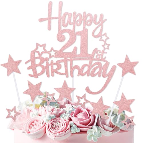 mciskin Tortenaufsatz "Happy 21st Birthday", 21. Geburtstag, Dekoration für Mädchen, personalisierbar, rotgoldener Glitzerstern, Cupcake-Topper für Mädchen und Frauen, Party-Dekorationen mciskin Tortenaufsatz "Happy 21st Birthday", 21. Geburtstag, Dekoration für Mädchen, personalisierbar, rotgoldener Glitzerstern, Cupcake-Topper für Mädchen und Frauen, Party-Dekorationen von mciskin