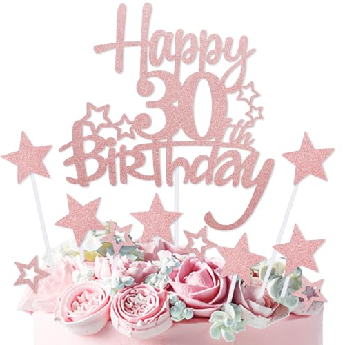mciskin Tortenaufsatz "Happy 30th Birthday", Dekoration für Damen, personalisierbar, rotgoldener Glitzerstern, Cupcake-Topper für Mädchen und Frauen, Party-Dekorationen mciskin Tortenaufsatz "Happy 30th Birthday", Dekoration für Damen, personalisierbar, rotgoldener Glitzerstern, Cupcake-Topper für Mädchen und Frauen, Party-Dekorationen von mciskin
