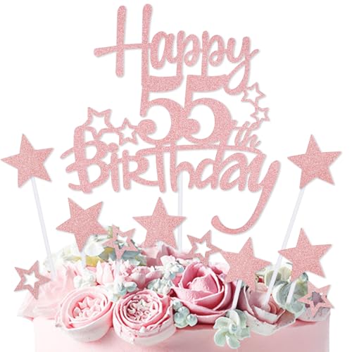 mciskin Tortenaufsatz "Happy 55th Birthday", Dekoration für Damen, personalisierbar, rotgoldener Glitzerstern, Cupcake-Topper für Mädchen und Frauen, Party-Dekorationen mciskin Tortenaufsatz "Happy 55th Birthday", Dekoration für Damen, personalisierbar, rotgoldener Glitzerstern, Cupcake-Topper für Mädchen und Frauen, Party-Dekorationen von mciskin