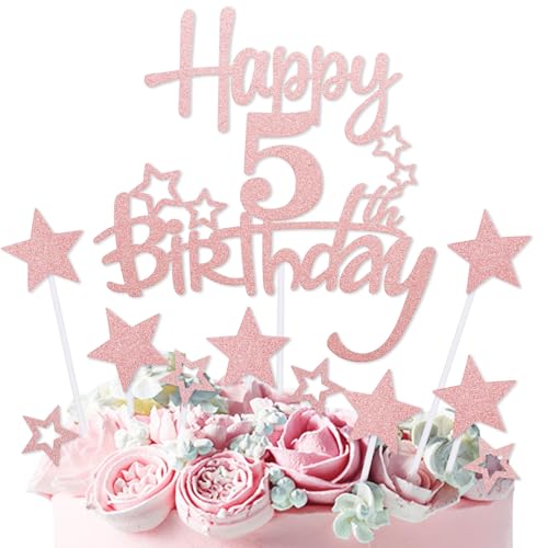 mciskin Tortenaufsatz "Happy 5th Birthday", Dekoration für Mädchen, personalisierbar, rotgoldener Glitzerstern, Cupcake-Topper für Mädchen und Frauen, Party-Dekorationen mciskin Tortenaufsatz "Happy 5th Birthday", Dekoration für Mädchen, personalisierbar, rotgoldener Glitzerstern, Cupcake-Topper für Mädchen und Frauen, Party-Dekorationen von mciskin