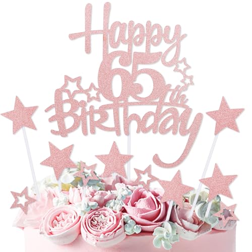 mciskin Tortenaufsatz "Happy 65th Birthday", Dekoration für Damen, personalisierbar, rotgoldener Glitzerstern, Cupcake-Topper für Mädchen und Frauen, Party-Dekorationen mciskin Tortenaufsatz "Happy 65th Birthday", Dekoration für Damen, personalisierbar, rotgoldener Glitzerstern, Cupcake-Topper für Mädchen und Frauen, Party-Dekorationen von mciskin