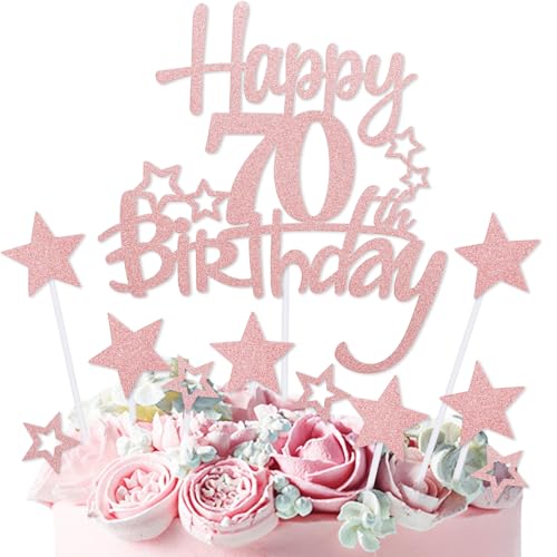 mciskin Tortenaufsatz "Happy 70th Birthday", Dekoration zum 70. Geburtstag, für Damen, personalisierbar, rotgoldener Glitzerstern, Cupcake-Topper für Mädchen, Frauen, Party-Dekorationen mciskin Tortenaufsatz "Happy 70th Birthday", Dekoration zum 70. Geburtstag, für Damen, personalisierbar, rotgoldener Glitzerstern, Cupcake-Topper für Mädchen, Frauen, Party-Dekorationen von mciskin