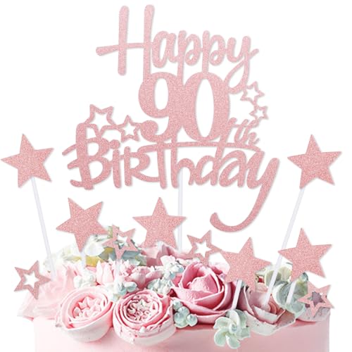 mciskin Tortenaufsatz "Happy 90th Birthday", Dekoration zum 90. Geburtstag, Dekoration für Frauen, personalisierbar, rotgoldener Glitzerstern, Cupcake-Topper für Mädchen und Frauen, Party-Dekorationen mciskin Tortenaufsatz "Happy 90th Birthday", Dekoration zum 90. Geburtstag, Dekoration für Frauen, personalisierbar, rotgoldener Glitzerstern, Cupcake-Topper für Mädchen und Frauen, Party-Dekorationen von mciskin