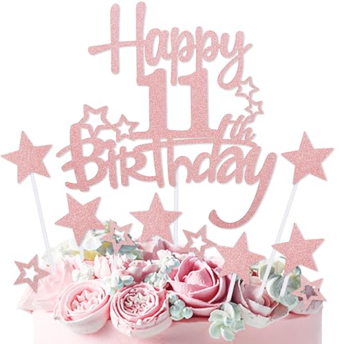 mciskin Tortenaufsatz zum 11. Geburtstag, Dekoration für Mädchen, personalisierbar, rotgoldener Glitzerstern, Cupcake-Topper für Mädchen und Frauen, Party-Dekorationen mciskin Tortenaufsatz zum 11. Geburtstag, Dekoration für Mädchen, personalisierbar, rotgoldener Glitzerstern, Cupcake-Topper für Mädchen und Frauen, Party-Dekorationen von mciskin