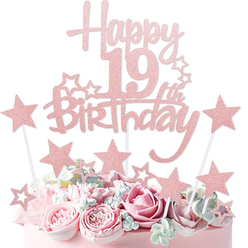 mciskin Tortenaufsatz zum 19. Geburtstag, Dekoration für Jungen und Mädchen, rotgoldener Glitzerstern, Cupcake-Topper, personalisierte Kuchendekoration für Mädchen und Jungen mciskin Tortenaufsatz zum 19. Geburtstag, Dekoration für Jungen und Mädchen, rotgoldener Glitzerstern, Cupcake-Topper, personalisierte Kuchendekoration für Mädchen und Jungen von mciskin