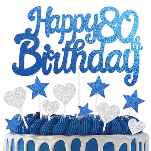 mciskin Tortenaufsatz zum 80. Geburtstag, Dekoration für Jungen und Mädchen, königsblaue Kuchendekorationen, personalisierbare Cupcake-Topper mit Herz-Stern für Mädchen, Jungen, Frauen, Männer von mciskin
