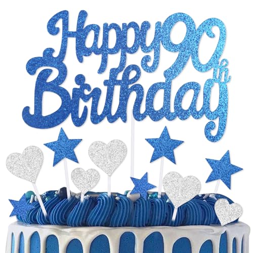 mciskin Tortenaufsatz zum 90. Geburtstag, Dekoration für Jungen und Mädchen, königsblaue Kuchendekorationen, personalisierbare Cupcake-Topper mit Herz-Stern für Mädchen, Jungen, Frauen, Männer von mciskin