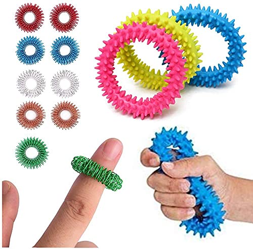 mciskin Zappeln Sie Spielzeug ，Massage Ring Stachelig Sensorische Fingerringe, Stachelig Finger Ring/Akupressur Ring Set für Jugendliche, Erwachsene, Leise Stress Reduzierer und Massager(13 Stück) von mciskin