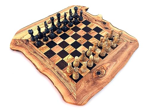 Schachbrett rustikal Größe wählbar L/XL inklusive 32 Schachfiguren aus Marmor Schachspiel handgemacht aus Olivenholz Wenge (L) von medina mood