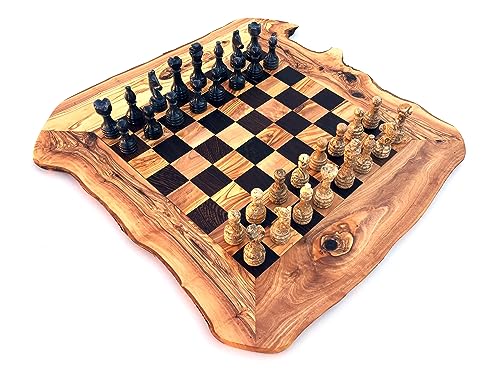 Schachbrett rustikal Größe wählbar L/XL inklusive 32 Schachfiguren aus Marmor Schachspiel handgemacht aus Olivenholz Wenge (XL) von medina mood