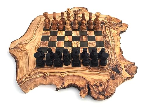 Schachbrett rustikal Größe wählbar S/M/L/XL inklusive 32 Schachfiguren Schachspiel handgemacht aus Olivenholz, Geschenidee (L) von medina mood