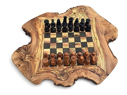 Schachbrett rustikal Größe wählbar S/M/L/XL inklusive 32 Schachfiguren Schachspiel handgemacht aus Olivenholz, Geschenidee (M) von medina mood