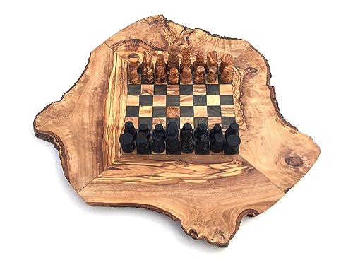 Schachbrett rustikal Größe wählbar S/M/L/XL inklusive 32 Schachfiguren Schachspiel handgemacht aus Olivenholz, Geschenidee (S) von medina mood