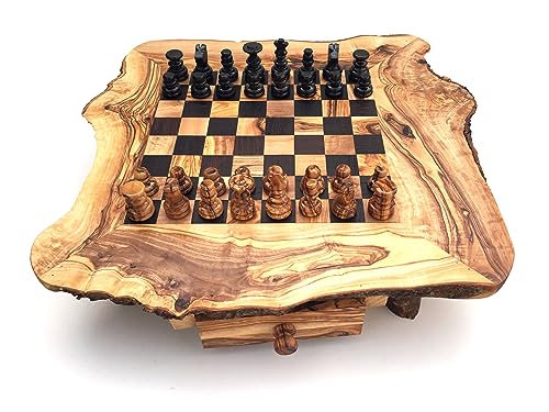 Schachspiel rustikal, Schachtisch Gr. wählbar M/L/XL inkl. Schachfiguren handgemacht aus Olivenholz/Wenge Geschenkidee. (L) von medina mood