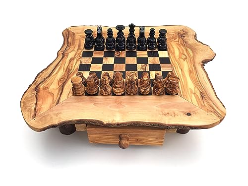 Schachspiel rustikal, Schachtisch Gr. wählbar M/L/XL inkl. Schachfiguren handgemacht aus Olivenholz/Wenge Geschenkidee. (M) von medina mood