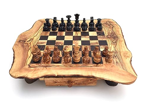 Schachspiel rustikal, Schachtisch Gr. wählbar M/L/XL inkl. Schachfiguren handgemacht aus Olivenholz/Wenge Geschenkidee. (XL) von medina mood