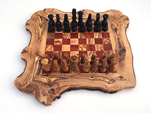 Schachspiel rustikal Schachbrett Gr. L inkl. 32er Schachfiguren handgefertigt aus Olivenholz Schach Geschenk Hochwertig von medina mood