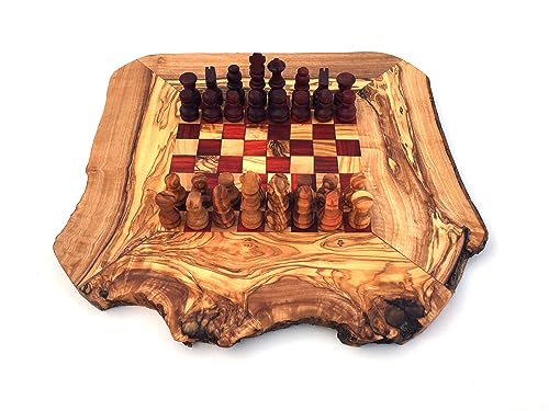 Schachspiel rustikal braun/rot, Schachbrett Gr. M inklusive 32 Schachfiguren braun/rot handgemacht aus Olivenholz von medina mood