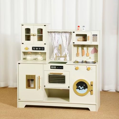 Spielen Küche für Kinder Holz Pretend Spielen Küche Set Spielzeug Spielzeug Küche mit 26 Stück Spielzeug Lebensmittel & Kochutensilien Zubehör Geschenk für 3+ Jahre alte Mädchen & Jungen von medoga