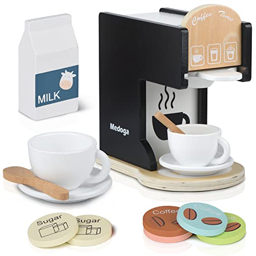 Spielen Sie Küche Zubehör Kinder hölzerne Kaffeemaschine Spielzeug Espressomaschine Kleinkind Spielzeug Küche Sets für Mädchen und Jungen (schwarz) von medoga