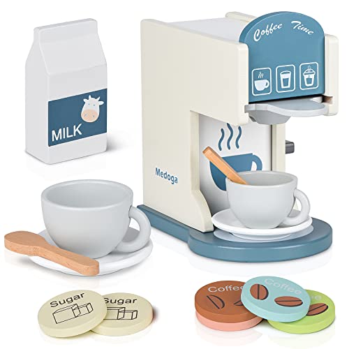 Spielen Sie Küche Zubehör Kinder hölzerne Kaffeemaschine Spielzeug Espressomaschine Kleinkind Spielzeug Küche Sets für Mädchen und Jungen (weiß) von medoga