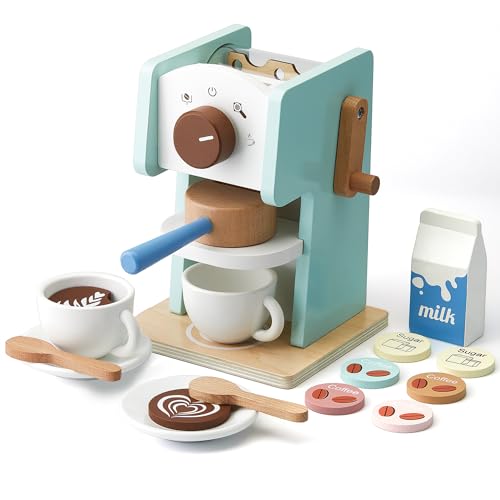 medoga Kinder-Kaffeemaschinen-Spielzeug mit Mühle, 15-teiliges Holz-Kaffeemaschinen-Spielset, Holzspielzeug für Kleinkinder, Spielküche, Zubehör, Geschenk für Jungen und Mädchen, (CM0003) von medoga