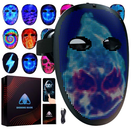 megoo HD Led Maske mit Bluetooth Programmierbar,Led Masken mit Gestenerkennung,Voll Gesichts Led-Maske für Karneval Halloween Cosplay Party Kostüm Maskerade von megoo