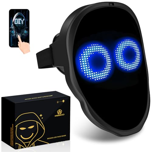 megoo Led Maske mit Bluetooth Programmierbar,mit Gestenerkennung, Leuchtende, für Karneval Halloween Cosplay Party Kostüm Maskerade,Coolest Voll Gesichts von megoo