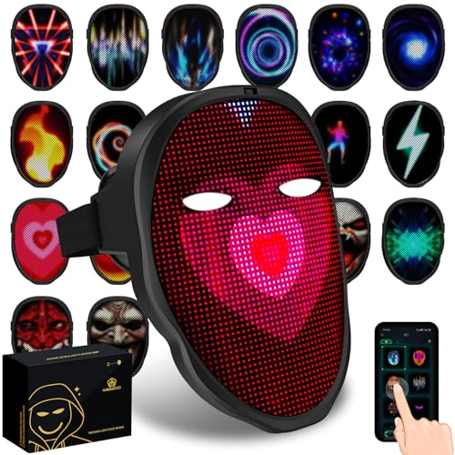 megoo Led maske mit bluetooth programmierbar, mit gestenerkennung,led leuchtende maske für karneval halloween cosplay party kostüm Maskerade,die coolest voll gesichts LED-Maske (Aufladung) von megoo