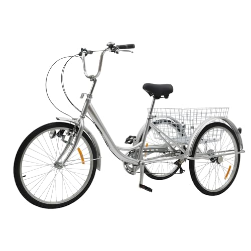 Dreirad FüR Erwachsene Mit Einkaufskorb Und Beleuchtung Dreirad Fahrrad Sechs-Gang-Fahrrad Hochsicher Umweltfreundlich Hochsicher Einfach Zu Fahren Einstellbare Geschwindigkeit Einstellbare Lenker von meiliwmlo