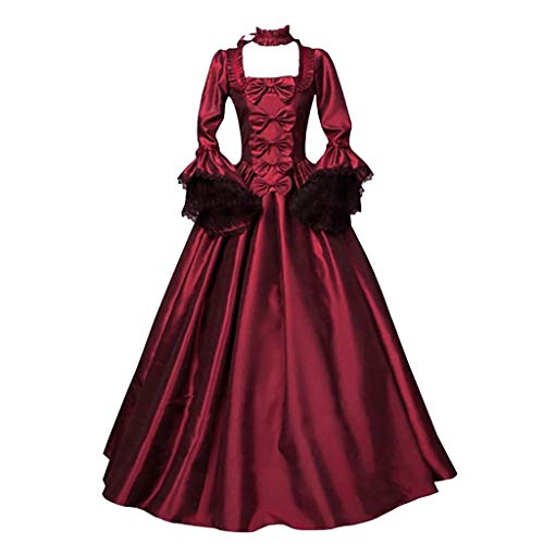 meiodtion Halloween Kostüm Damen Damen Mittelalter Kleid Gothic Spitzenkleid Damen Schwarz Mittelalter Kleid Kleidung Halloween Cosplay Kostüme Vintage Steampunk Kleid Elegant Ballkleid #b23(Red S) von meiodtion