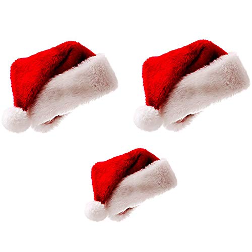 meioro Weihnachtsmütze Nikolausmütze Luxus Plüsch Hut Kind Erwachsene Hut Weihnachten Familie Partyzubehör Mütze Weihnacht, Erwachsener×2+Kind(unter 5 Jahren)×1, 3 Stück von meioro