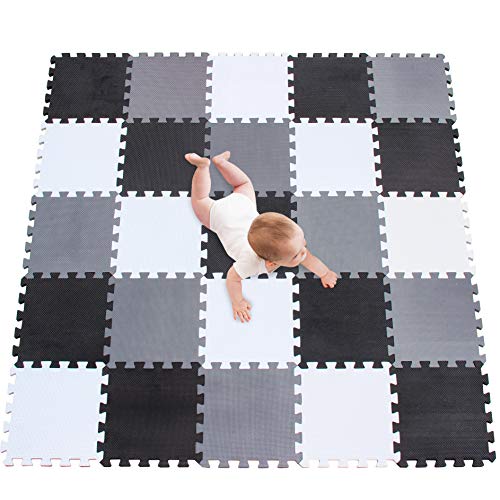 meiqicool Puzzlematte Spielmatte Spielteppich Schaumstoff Puzzle Kinderteppich Boden Puzzle kriechen Play Spiel Matte für Baby Kinder,Kleinkind sicher zu verwenden Schwarz-weiß-grau 25 PCS ADL
