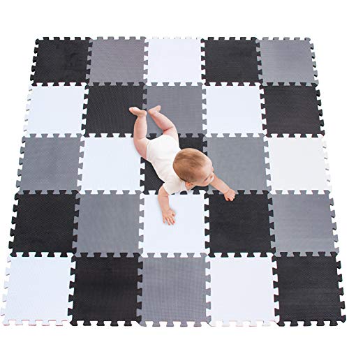 meiqicool Puzzlematte Spielmatte Spielteppich Schaumstoff Puzzle Kinderteppich Boden Puzzle kriechen Play Spiel Matte für Baby Kinder,Kleinkind sicher zu verwenden Schwarz-weiß-grau 25 PCS ADL von meiqicool