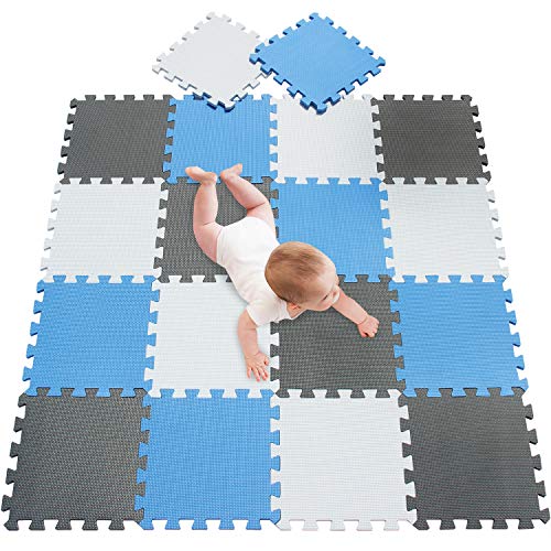 meiqicool Puzzlematte für Babys und Kinder, Spielteppich Spielmatte Lernteppich Kinderspielteppich Schaumstoffmatte Matte bunt,18 Stück Weiß Blau Grau 010712 von meiqicool