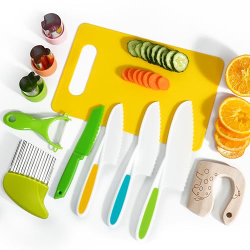 Kinder-Küchenmesser-Set, 11-teilig, BPA-frei, Montessori-Küchenwerkzeuge für Kleinkinder, echtes Kochen, inklusive Kindermesser, Knisterschneider, Sandwichschneider, Schäler, Schneidebrett für Kinder-Küchenmesser-Set, 11-teilig, BPA-frei, Montessori-Küchenwerkzeuge für Kleinkinder, echtes Kochen, inklusive Kindermesser, Knisterschneider, Sandwichschneider, Schäler, Schneidebrett für von melican