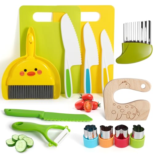 Kinder-Küchenmesser-Set, 15-teilig, BPA-frei, Montessori-Küchenwerkzeuge für Kleinkinder, echtes Kochen, inklusive Messer, Knister- und Sandwich-Schneider, Schäler, Schneidebretter, Kinder-Küchenmesser-Set, 15-teilig, BPA-frei, Montessori-Küchenwerkzeuge für Kleinkinder, echtes Kochen, inklusive Messer, Knister- und Sandwich-Schneider, Schäler, Schneidebretter, von melican