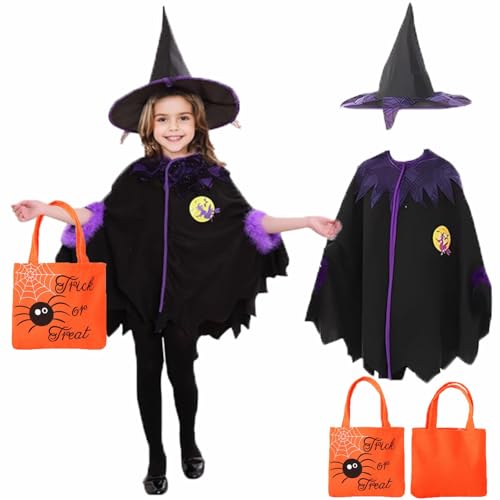 mellystore Halloween Umhang Kinder, Halloween Kostüm Kinder Mädchen, Hexenkostüm Mädchen mit DIY Halloween Tüten, Lila-Schwarz Hexenumhang Kinders mit Hexenhut für Fasching Karneval Party 100-140cm mellystore Halloween Umhang Kinder, Halloween Kostüm Kinder Mädchen, Hexenkostüm Mädchen mit DIY Halloween Tüten, Lila-Schwarz Hexenumhang Kinders mit Hexenhut für Fasching Karneval Party 100-140cm von mellystore