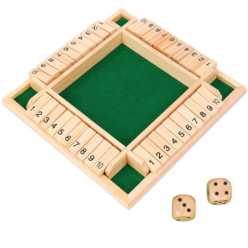 mellystore Shut The Box Spiel 4 Spieler Brettspiel aus Holz,Klappbrett Spiel,Würfelspiel Holz,Schließ die Box Klassisches Würfelbrett Spielzeug für Klassenzimmer, Zuhause, Party Oder Kneipe (Grüner) von mellystore