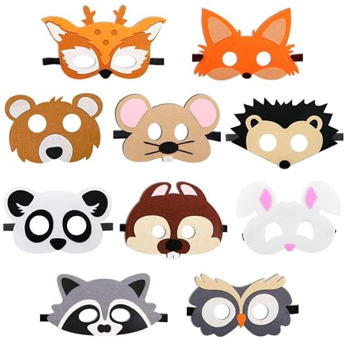 Mellystore Tiermasken für Kinder - 10 Stück Filz Masken, Tier Masks, Partymasken, Halbmasken für Maskerade, Weihnachten, Halloween, Geburtstag von mellystore